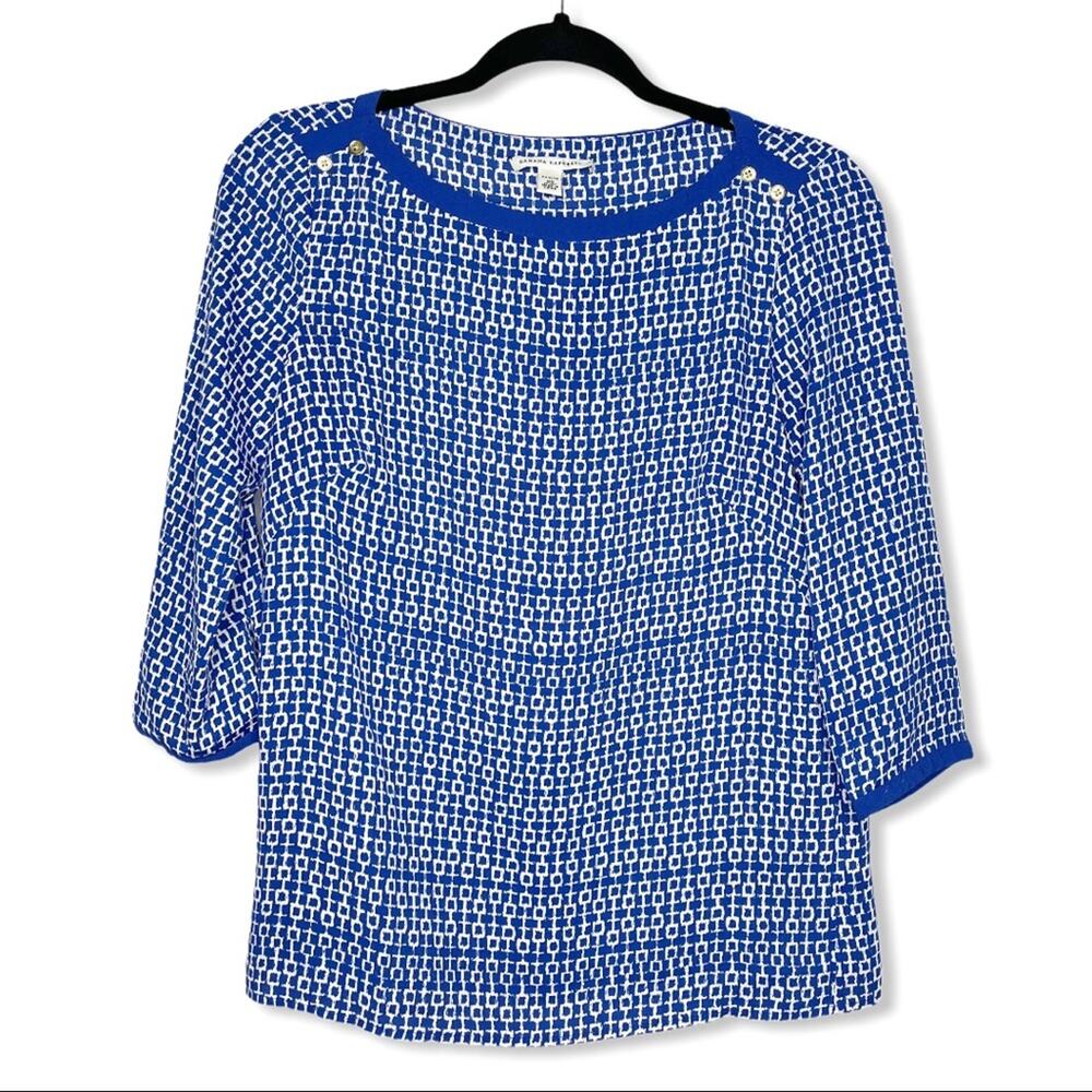 BANANA REPUBLIC / blue/white geometric career top